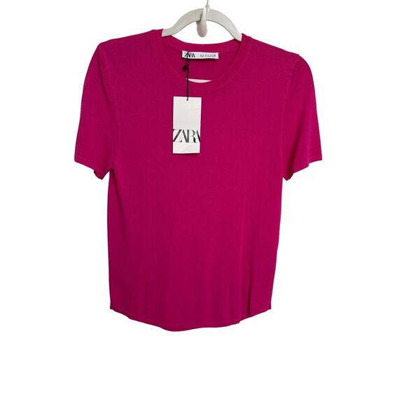 Zara Tops - ZARA NWT Pink Crew Neck T-Shirt – Size Large Fuchsia Pink